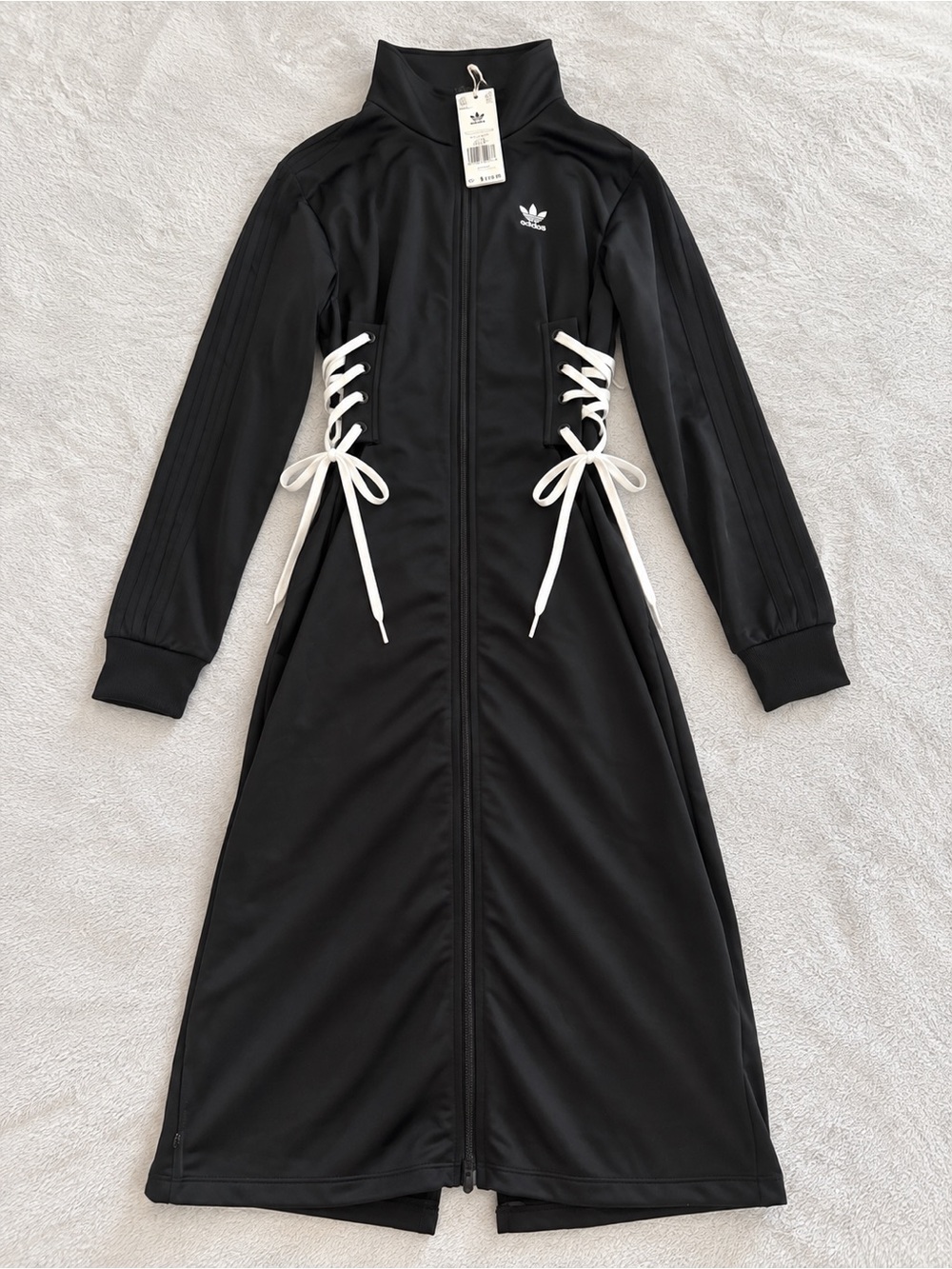 adidas Black Long-Sleeve Lace-Up Track Dress with White Laces